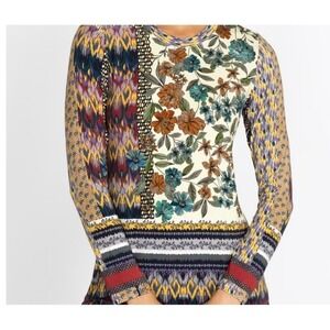 Johnny Was Betzy Favorite Long Sleeve Crew Neck Tee Long Sleeve Size L Boho Ikat